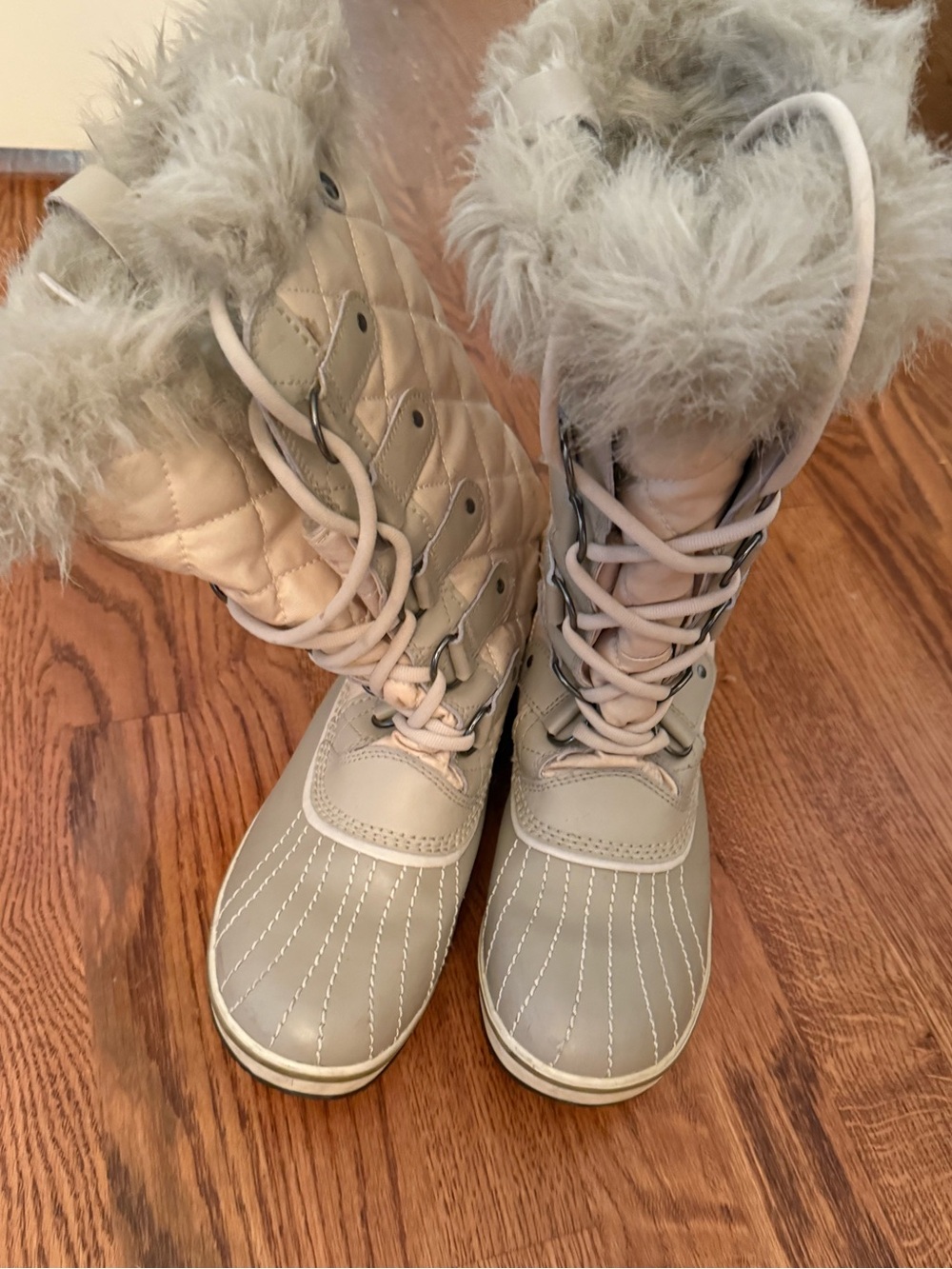 Sorel Women's Quilted Faux-Fur Lace-Up Winter Boots in Light Gray